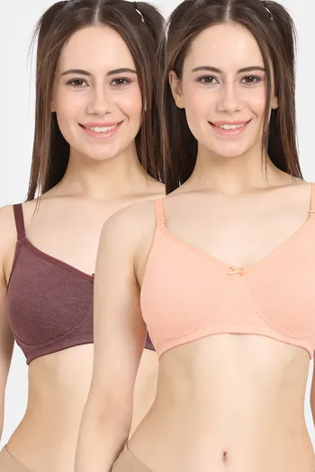 Buy Rosaline Cyber Grove Everyday Double Layered Non Wired 3/4th Coverage T-Shirt Bra (Pack of 2) - Pink Brown